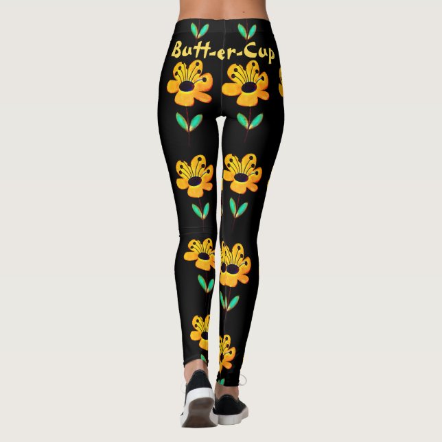 Legging Flor Flor Floral Padrão Negro Yoga (Verso)