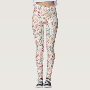 Legging Flor, Floral e Folha de Cereja Rosa
