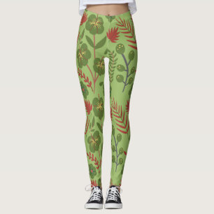 Legging Flor floral verde, sem costura, ramal, folha