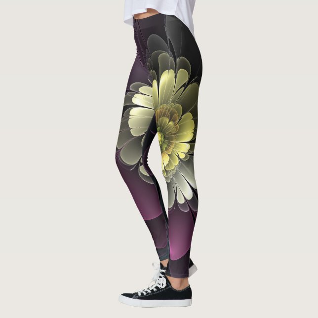 Legging Flor Fractal Abstrata Moderna Purpur Khaki Cinza (Esquerda)