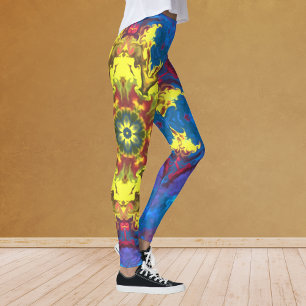 Legging Flor Hippie Psicodélico Amarelo e Azul