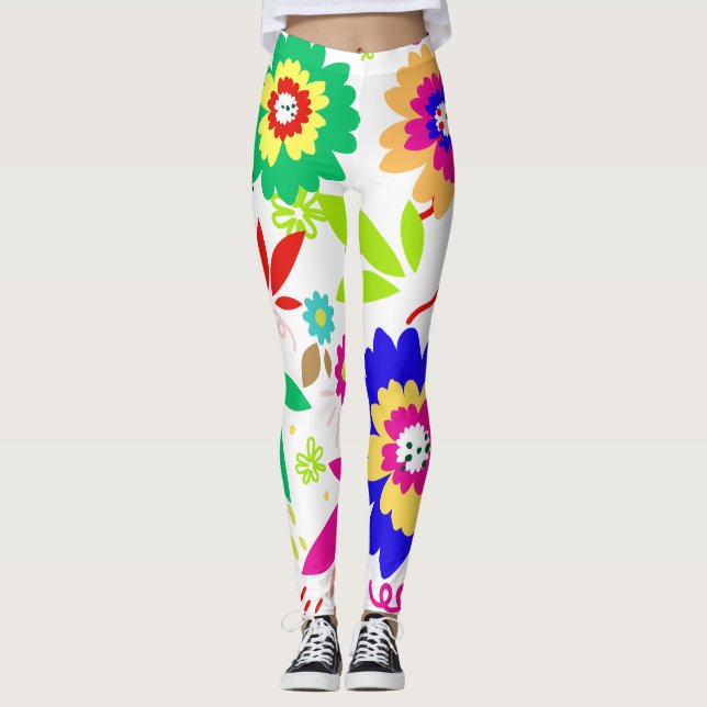 Legging flor multiarco-íris colorida e design (Frente)
