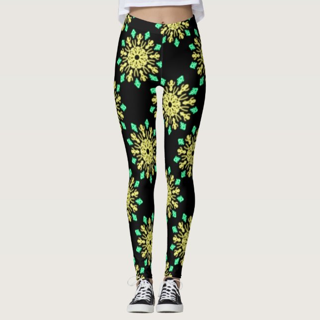 Legging Flor néon amarela e verde (Frente)