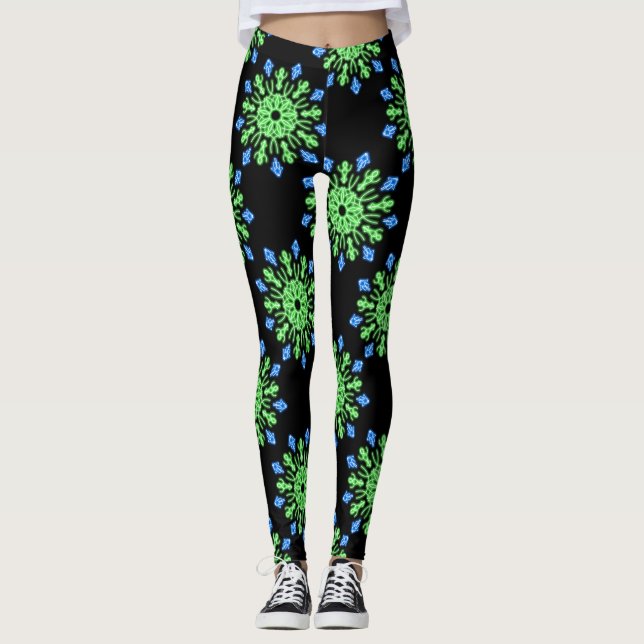 Legging Flor néon verde e azul (Frente)