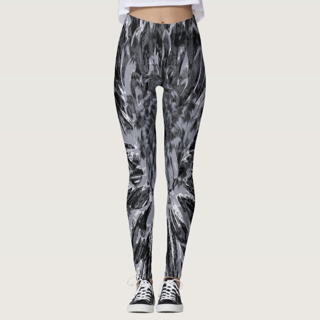 Legging Flor Preto e Cinza (Frente)