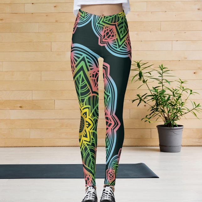 Legging Flor Retro Mandala Yoga (A unique flower legging design for your workout routine.)