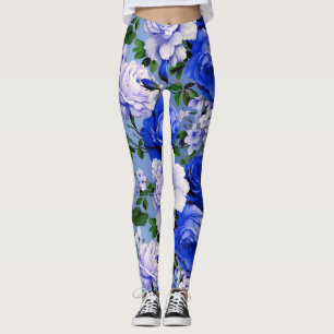 Legging Flor Rosa Azul Grande Retro