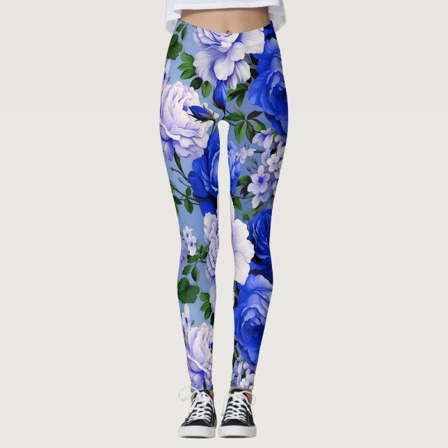 Legging Flor Rosa Azul Grande Retro (Frente)
