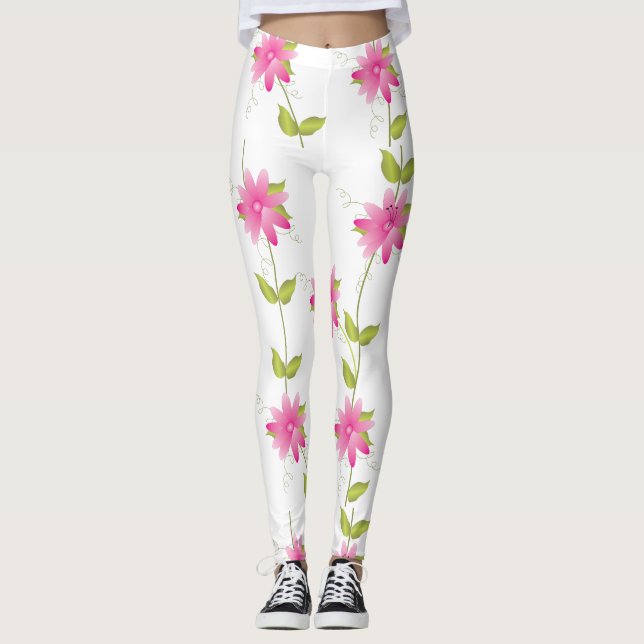 Legging Flor Rosa Brilhante Padrão (Frente)