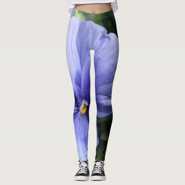 Legging Flor roxa do amor perfeito com verde & o amarelo, (Frente)