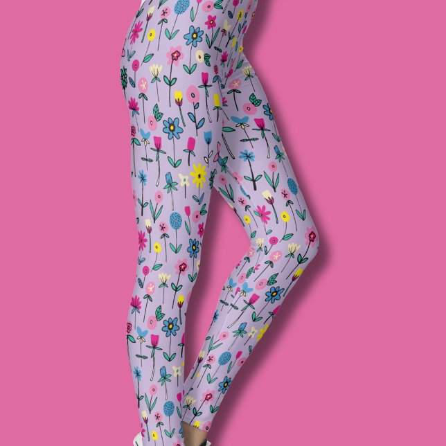 Legging Flor silvestre lilás prado caprichoso (lilac wildflower hand drawn floral flower garden leggings)