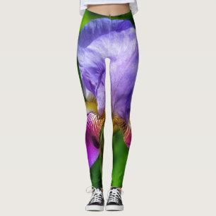 Legging Flor violeta púrpura azul e amarela da íris