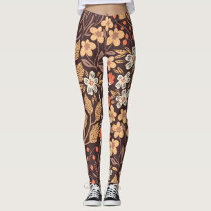 Legging Flora do outono: Padrão sem costura do Vintage