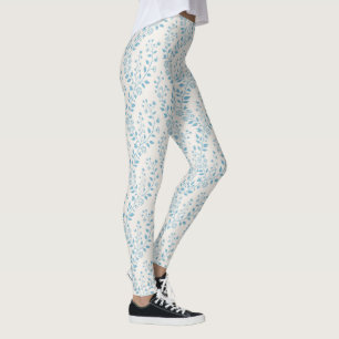 Legging Florais Creme Azul Empoeirado Minimalista Vintage