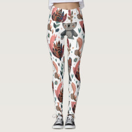 Legging florais e folhas bonitinhas de rabisco