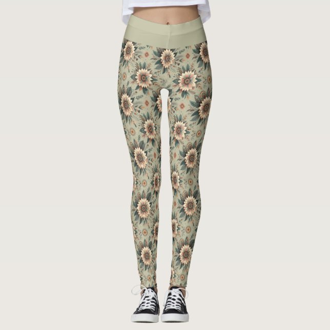 Legging Florais em Sage (Frente)