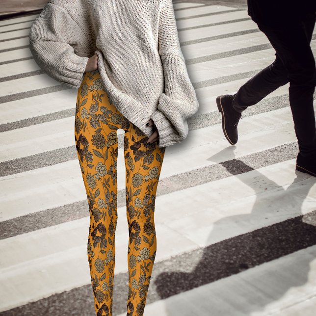Legging Florais Exóticos de outono - Laranja Real (Criador carregado)