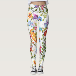 LEGGING FLORAIS QUÍMICOS COM PÁSSARO AMARELO