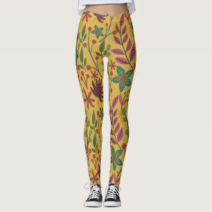 Legging Florais, sem costura, flores amarelas