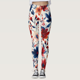 Legging Florais Vermelho Azul Branco Patrióticos (10)