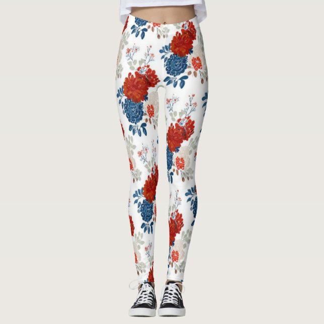 Legging Florais Vermelho Azul Branco Patrióticos (4) (Frente)