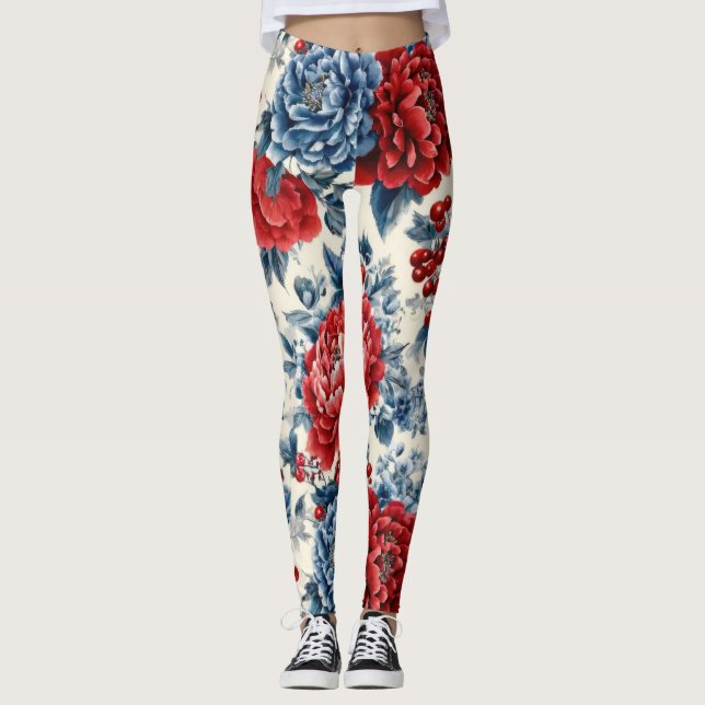 Legging Florais Vermelho Azul Branco Patrióticos (7) (Frente)