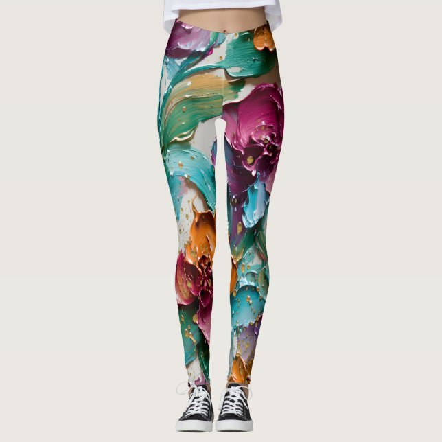 Legging Floral Abstract Paint Pattern – Artistic Modern  (Frente)
