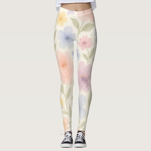 Legging Floral Aquarela Pastel Suave (Frente)