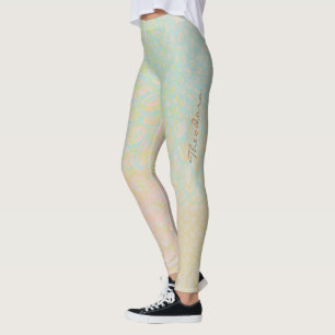 Legging Floral Azul Dourado abstrato