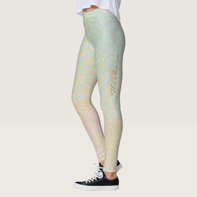Legging Floral Azul Dourado abstrato (Esquerda)