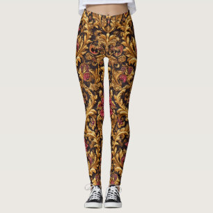 Legging Floral Barroco Real com Ornamento Dourado
