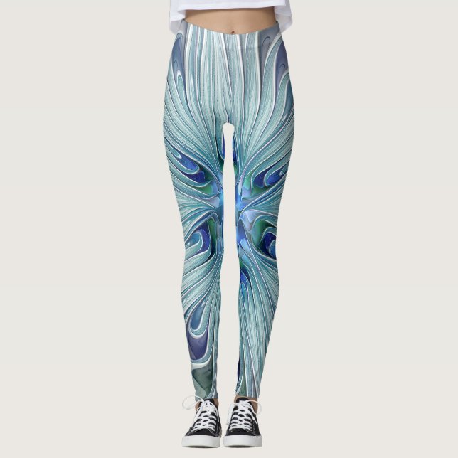 Legging Floral Beauty Abstrato Modern Blue Pastel Flower (Frente)