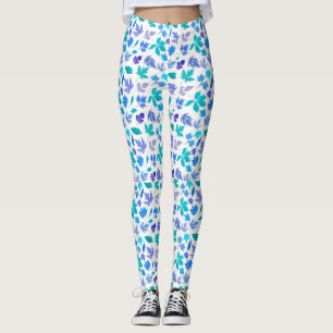 Legging Floral Blue Flowers Design