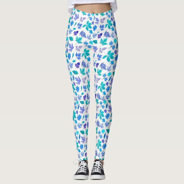Legging Floral Blue Flowers Pattern Design- 36566 (Frente)