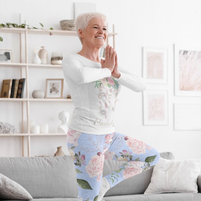 Legging Floral Blue Periwinkle Bonito Ativo (Criador carregado)