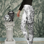 Legging Floral Bonito branco preto<br><div class="desc">Leggings botânicas de madeira para estofos de preto e branco.</div>