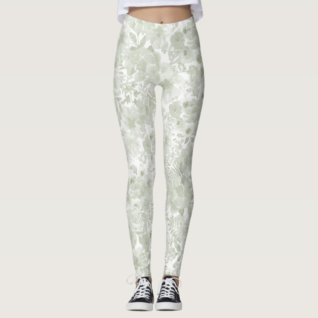 Legging Floral botânico da aguarela verde Pastel (Frente)