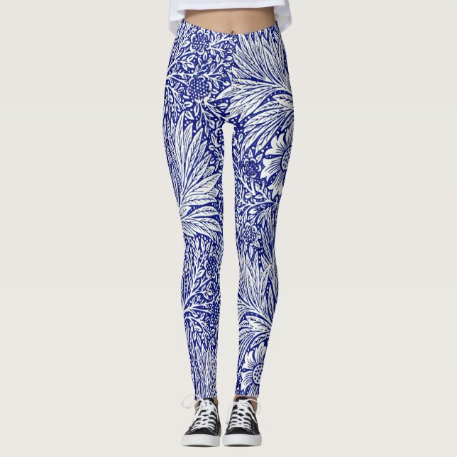 Legging Floral Branco e Azul Vintage (Frente)