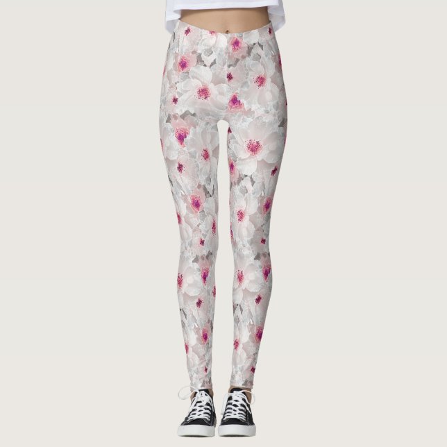 Legging Floral branco e rosa delicado (Frente)