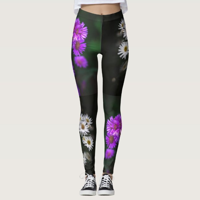 Legging Floral Branco e Roxo (Frente)