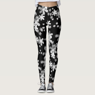 Legging floral branco preto