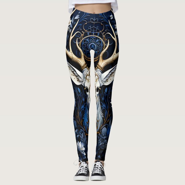 Legging Floral Celestial Gótico de Meia-Noite do Cervo  (Frente)