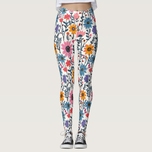 Legging Floral Colorida Whimsical Folk Art