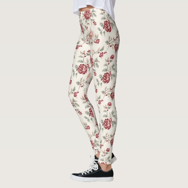 Legging Floral Creme Vermelho Pretty Chic (Esquerda)