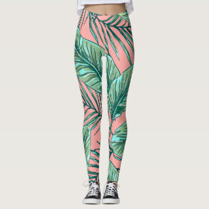 Legging Floral da Selva Tropical: Padrão de Folhas de Palm