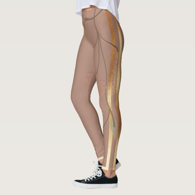 Legging Floral de Chocolate Dourado abstrato (Esquerda)