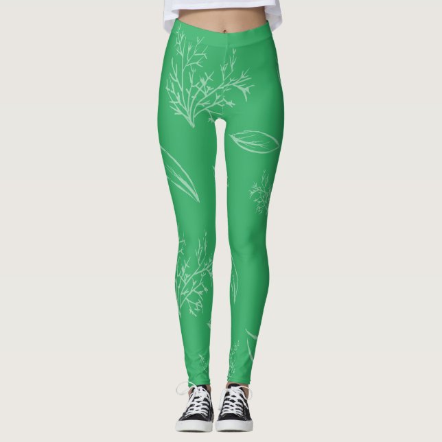 Legging Floral de Esquema Natural Verde Fresco (Frente)