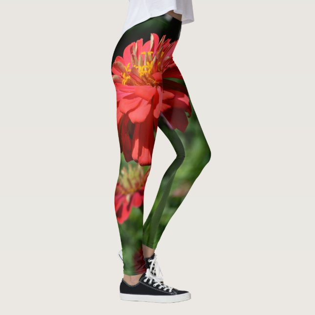 Legging floral de margarida vermelha, jardim de flores ver (Direita)