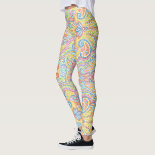 Legging Floral de Paisley Branco, Púrpura, Cor-de-rosa, a