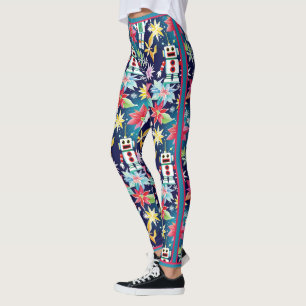 Legging Floral de Robôs Retroativos de Natal Bonito
